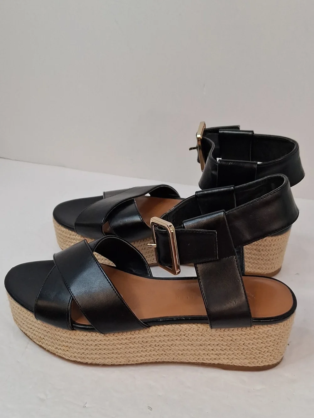 Charles & Keith Black Espadrille Wedge Ankle Strap Sandals Size 35/4